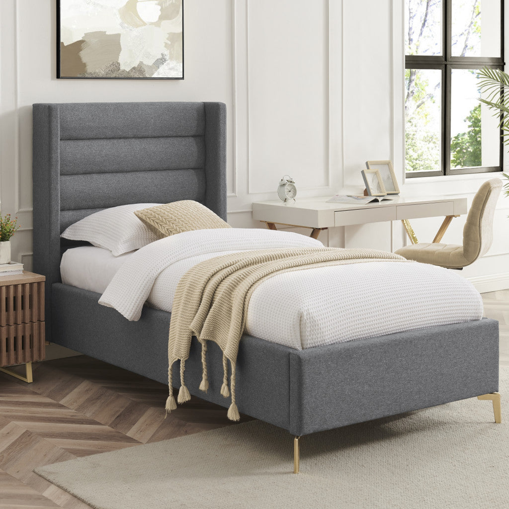 Gray Linen Upholstered Full Bed Frame