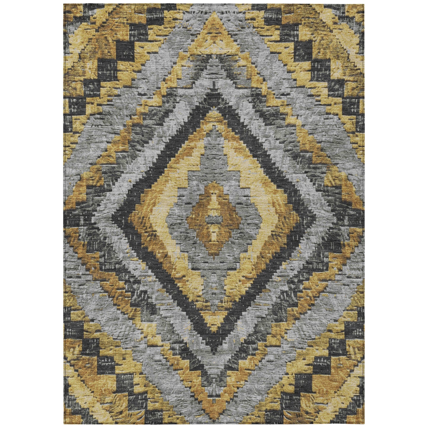10' X 14' Gold And Gray Aztec Washable Indoor Outdoor Area Rug