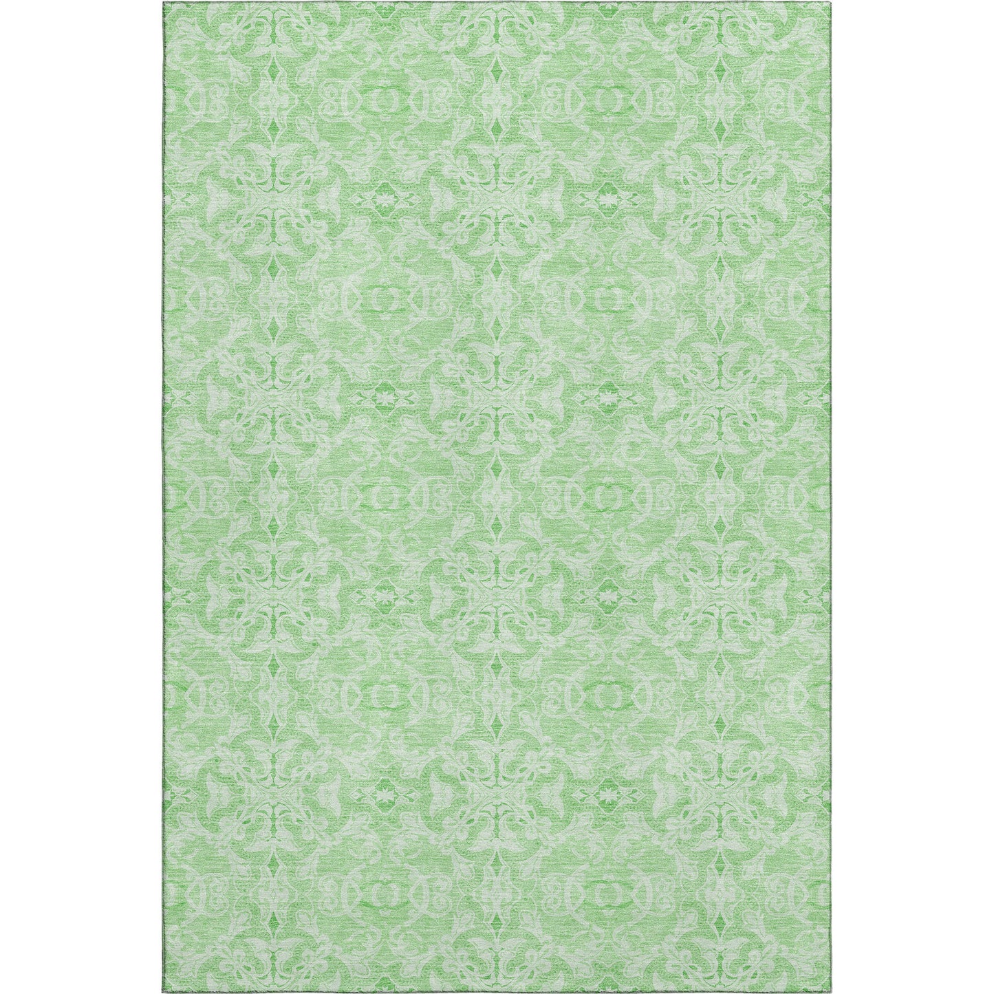 8' X 10' Lime Green And Ivory Medallion Washable Area Rug With UV Protection