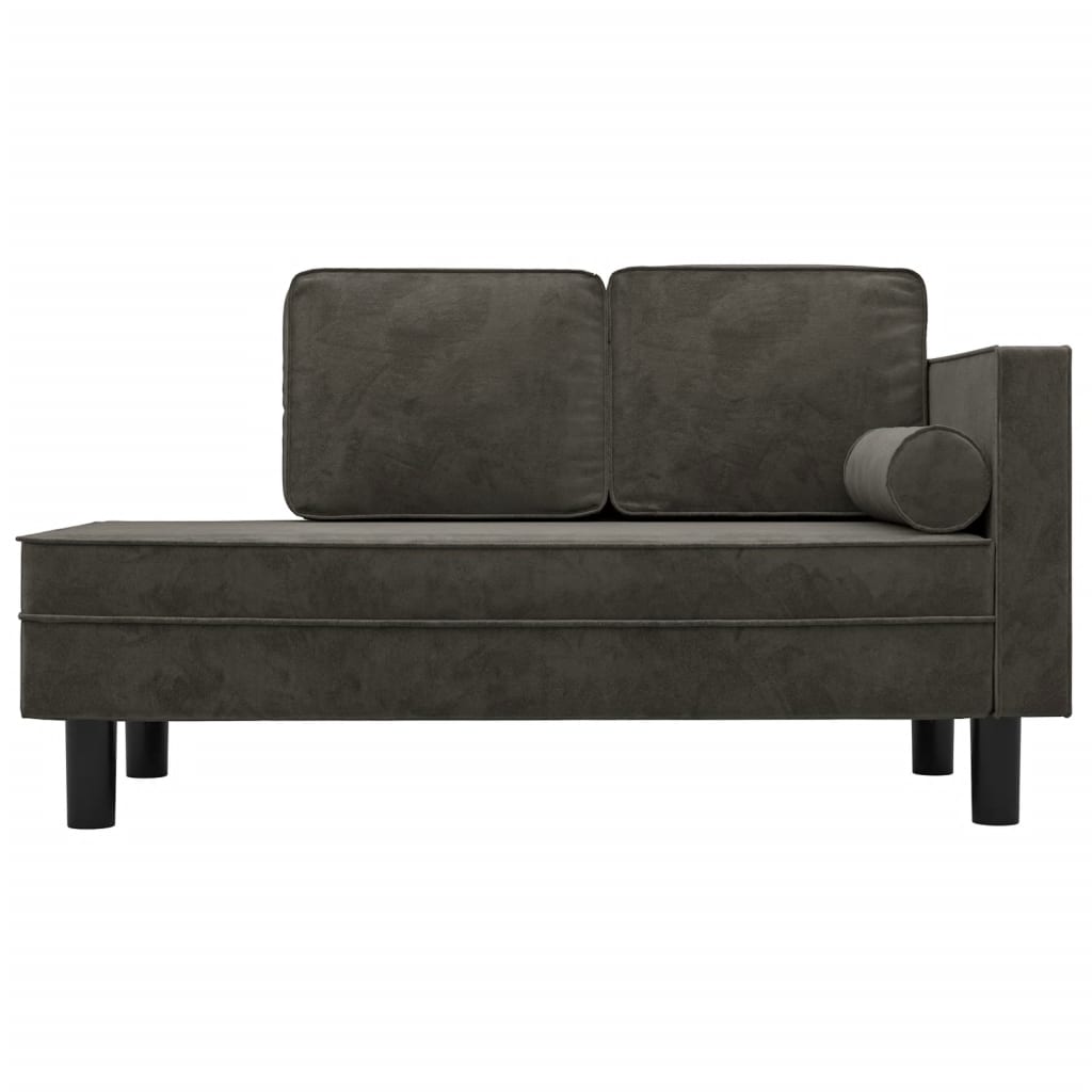 NNEVL Chaise Lounge with Cushions and Bolster Dark Grey Velvet