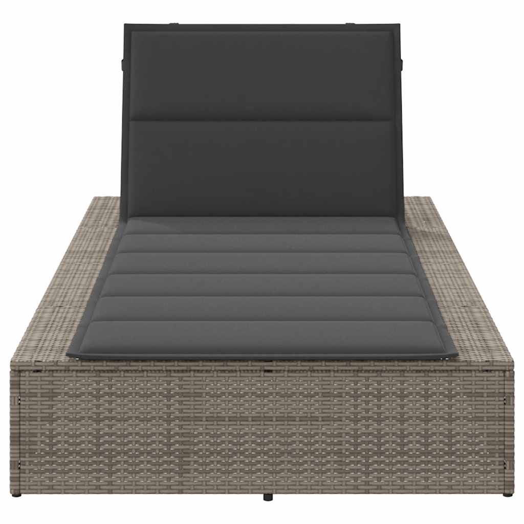 NNEVL Sunbed with Floating Cushion Grey Poly Rattan