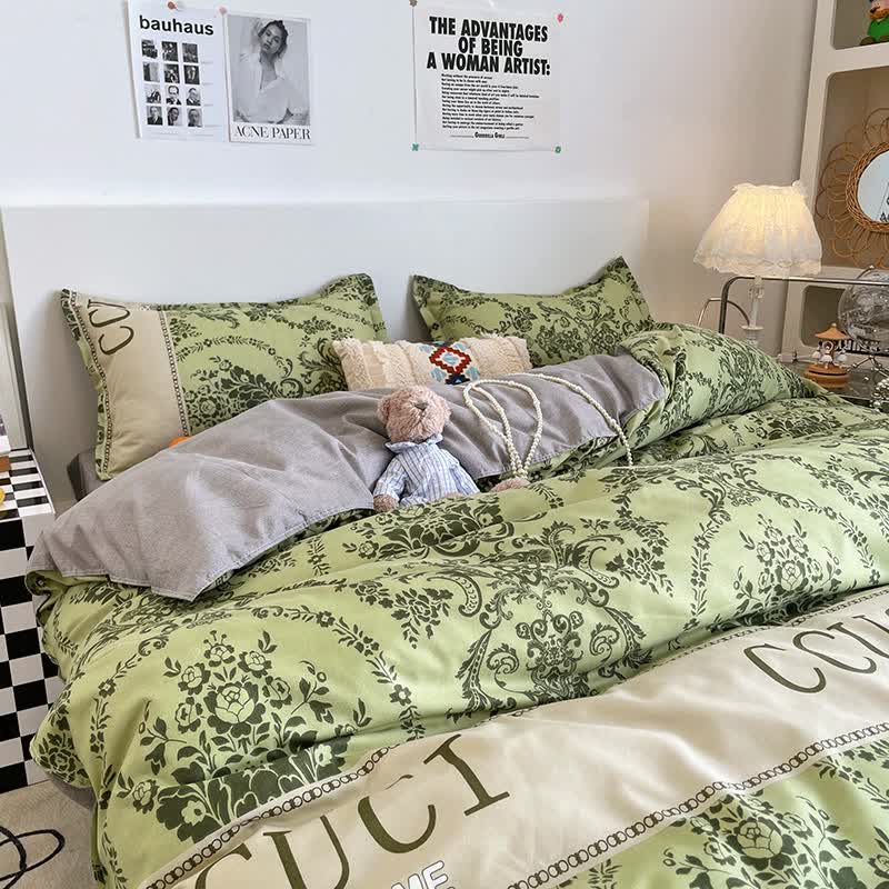 NNEDSZ Green Floral 3-Piece Bedding Set - Soft and Lovely Bed Sheets (Quilt 150x200cm, Flat Sheet 160x230cm, Pillowcase 48x47cm)