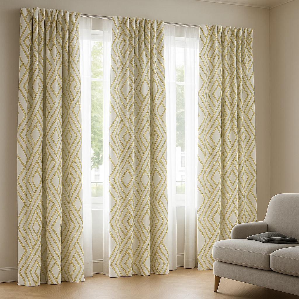 Luxury Linen Jacquard Geometric Curtains – 7 Colours, Made-to-Measure Blackout or Cotton Lined