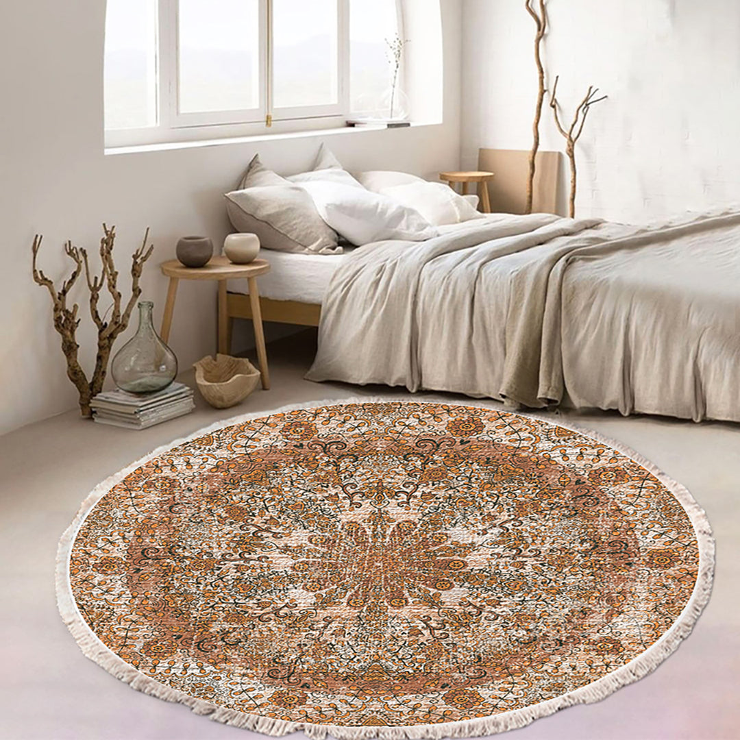 NNEAGS Lot de 2 tapis ronds à motif mandala de 120 cm pour salon, paillasson antidérapant, décoration d'intérieur