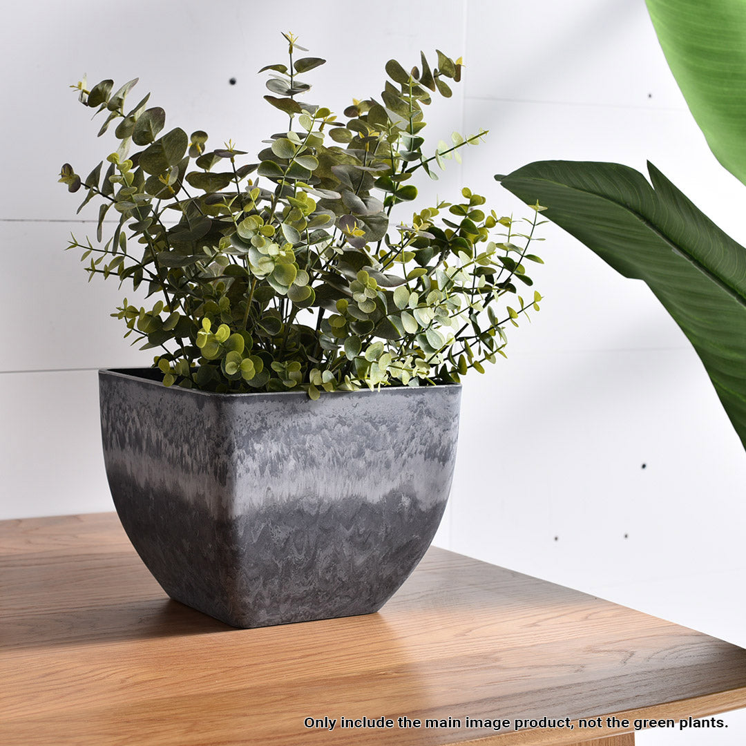 NNEAGS 2X 32cm Weathered Grey Square Resin Plant Flower Pot in Cement Pattern Planter Cachepot for Indoor Home Office