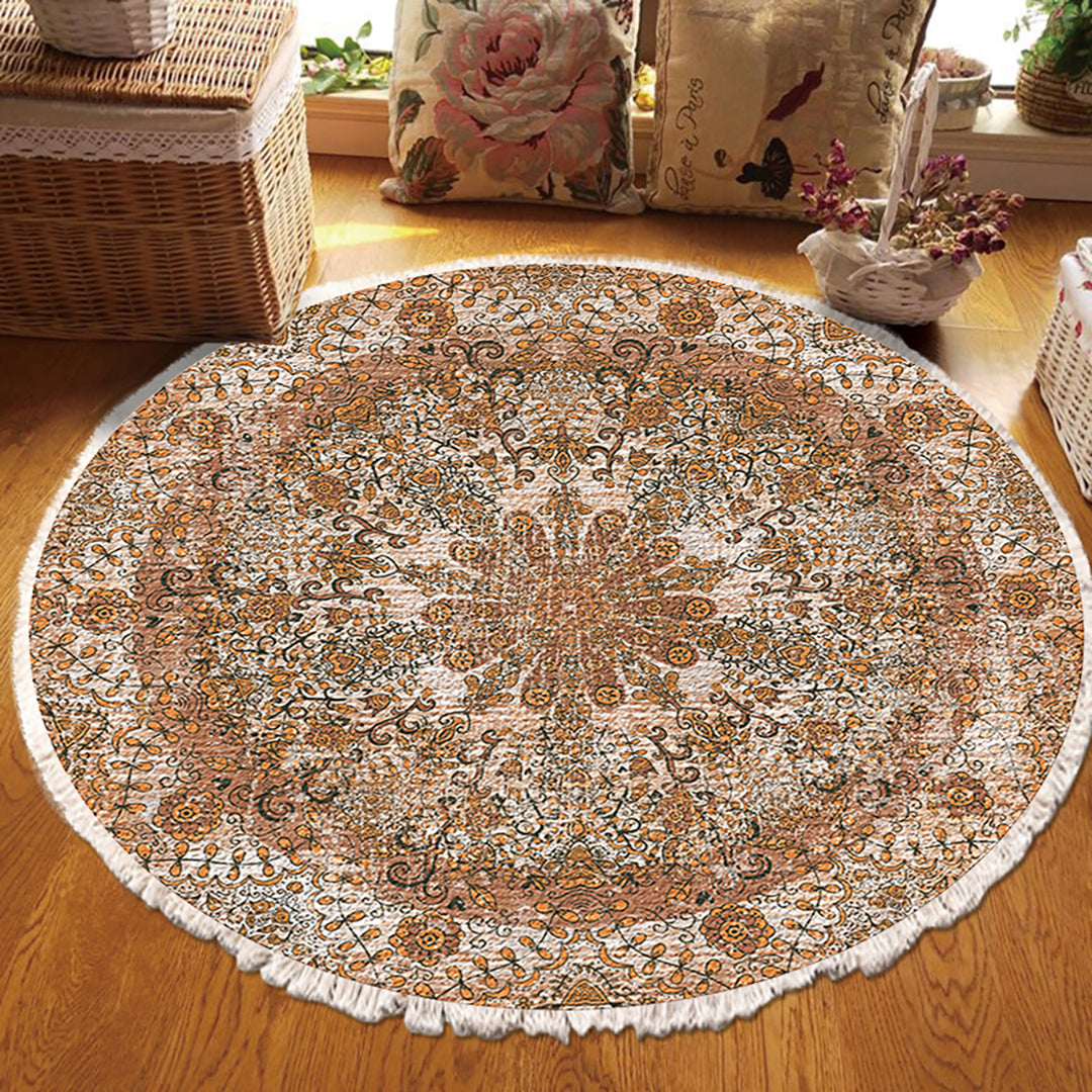 NNEAGS Lot de 2 tapis ronds à motif mandala de 120 cm pour salon, paillasson antidérapant, décoration d'intérieur