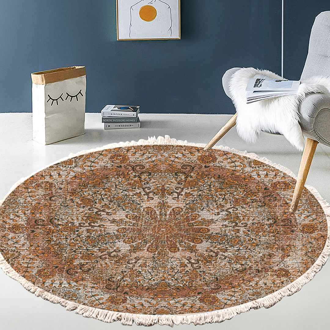 NNEAGS Lot de 2 tapis ronds à motif mandala de 120 cm pour salon, paillasson antidérapant, décoration d'intérieur