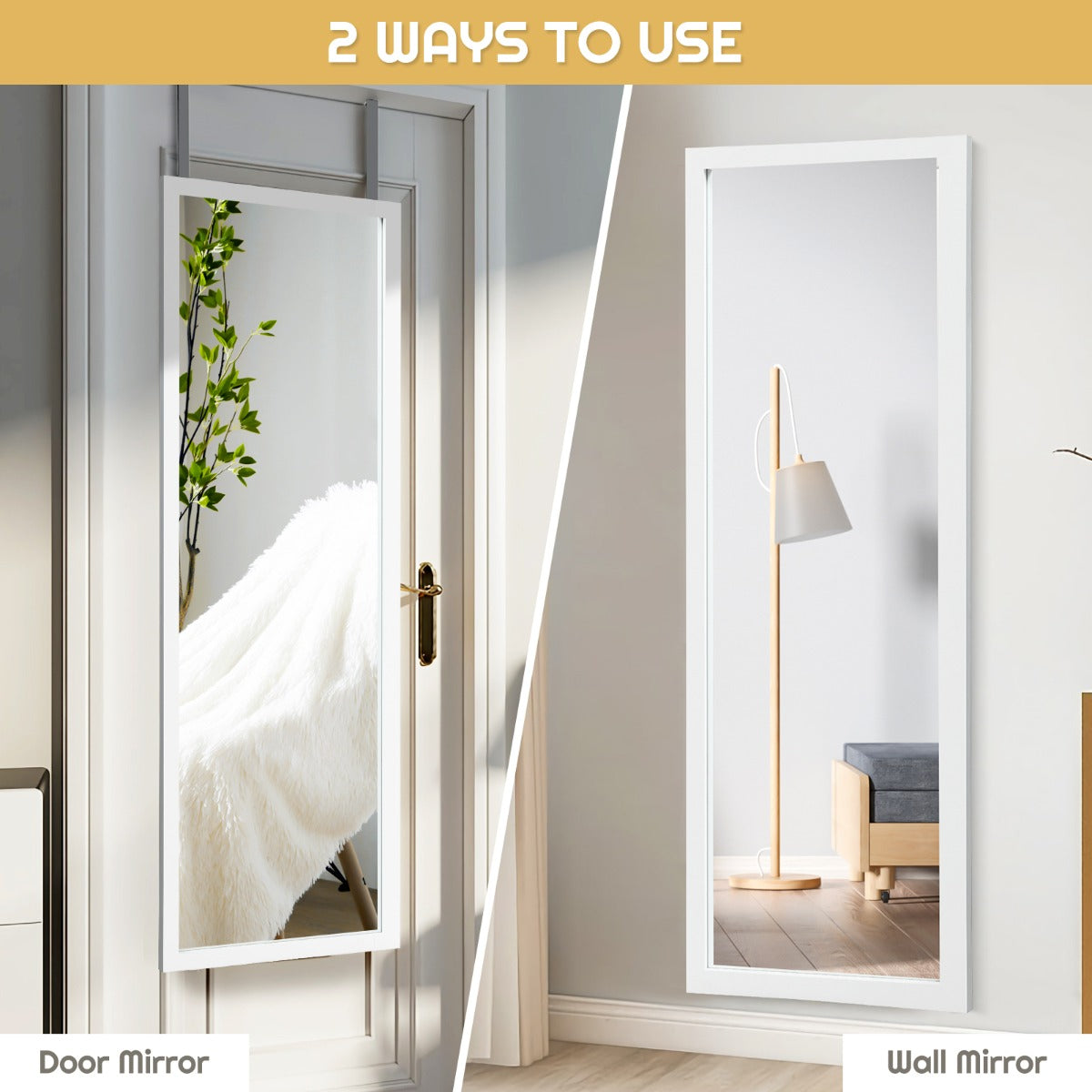 NNECW Wall Mounted Dressing Mirror with Hanging Hooks for Bedroom White