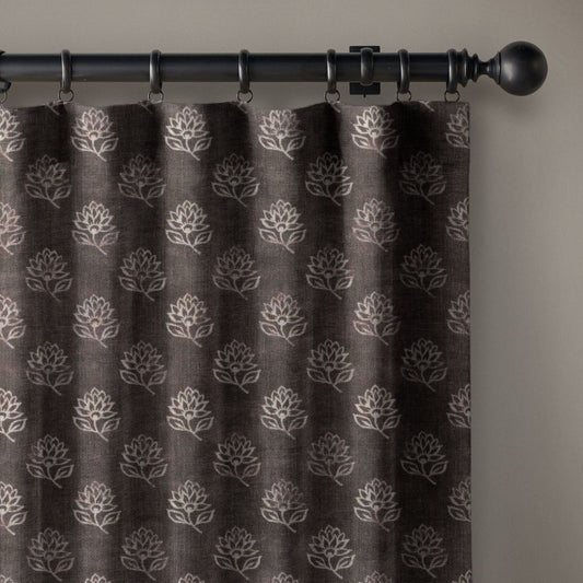 Aurelia Block Print Floral Linen Curtains UK | 3 Colours | Custom Size, Blackout & Cotton Lined