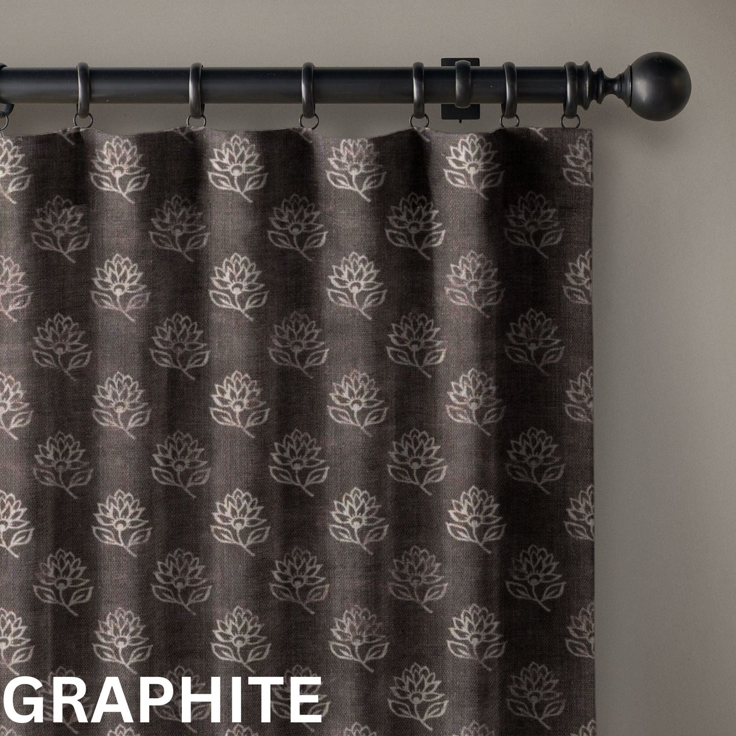 Aurelia Block Print Floral Linen Curtains UK | 3 Colours | Custom Size, Blackout & Cotton Lined