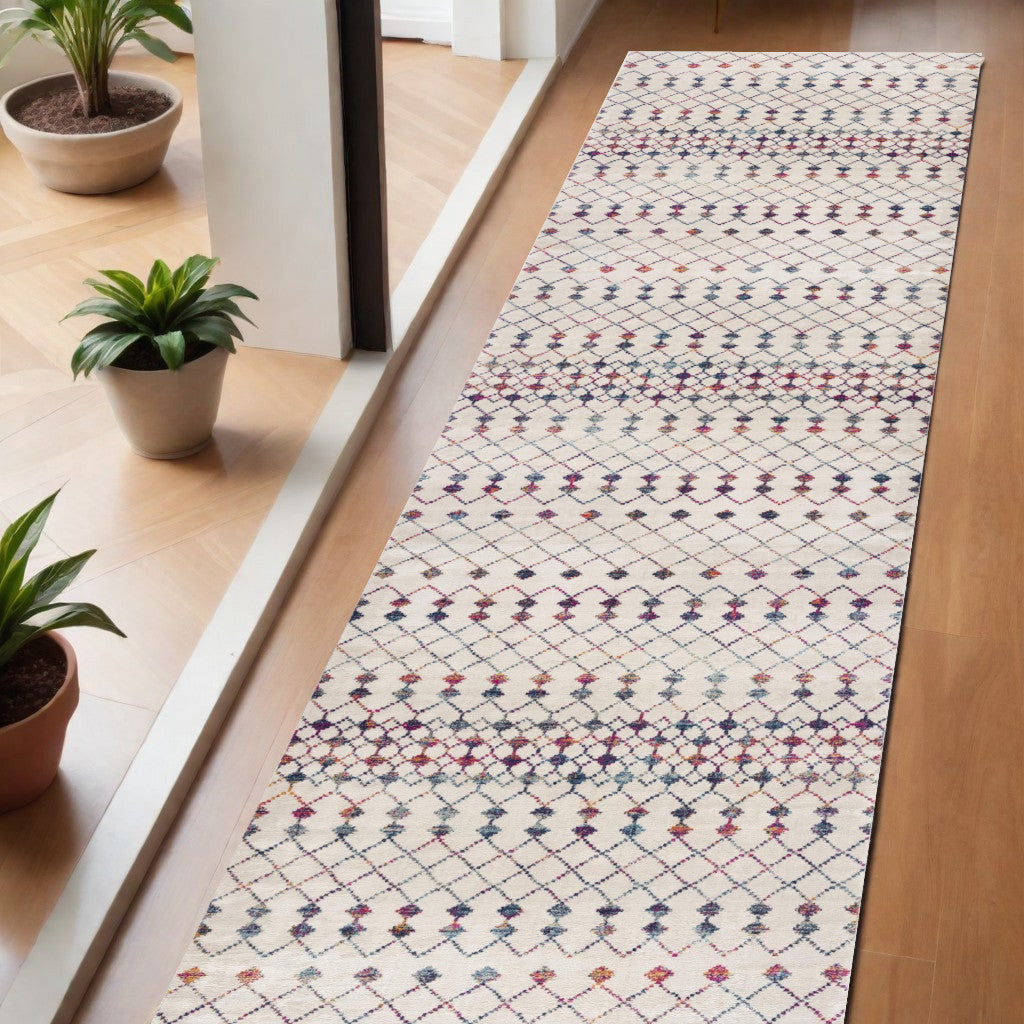 2' X 5' Cream Ikat Area Rug