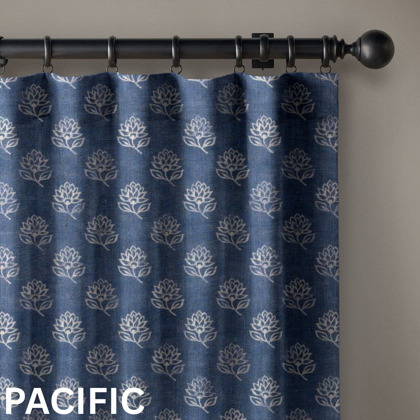 Aurelia Block Print Floral Linen Curtains UK | 3 Colours | Custom Size, Blackout & Cotton Lined