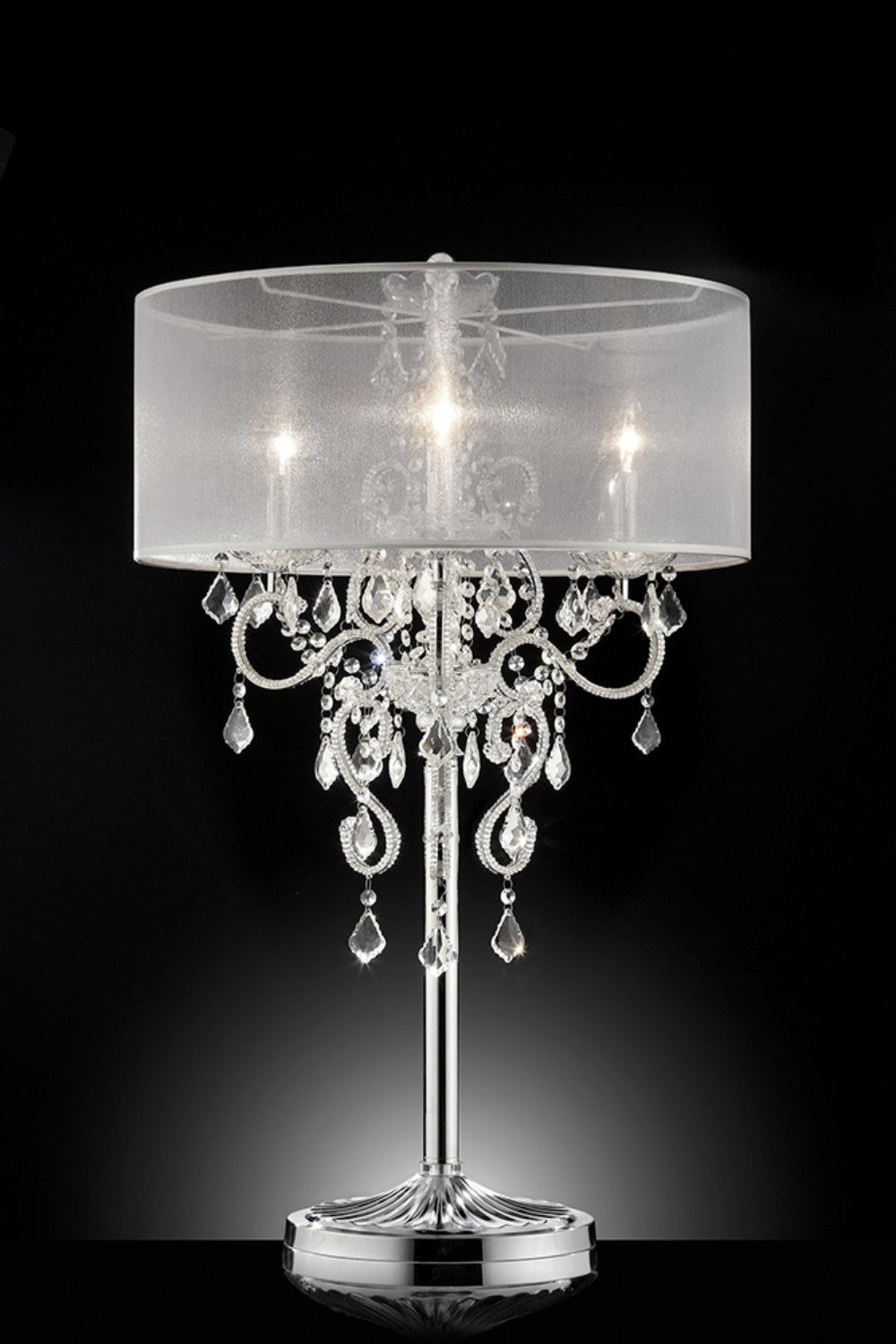 Glam Silver Faux Crystal Accent Table Lamp with See Thru Shade-5