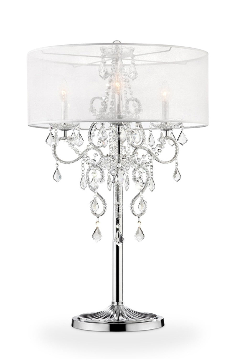 Glam Silver Faux Crystal Accent Table Lamp with See Thru Shade-2