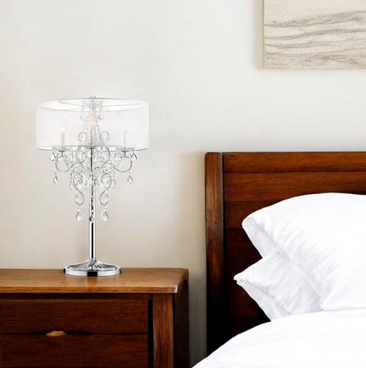 Glam Silver Faux Crystal Accent Table Lamp with See Thru Shade-0