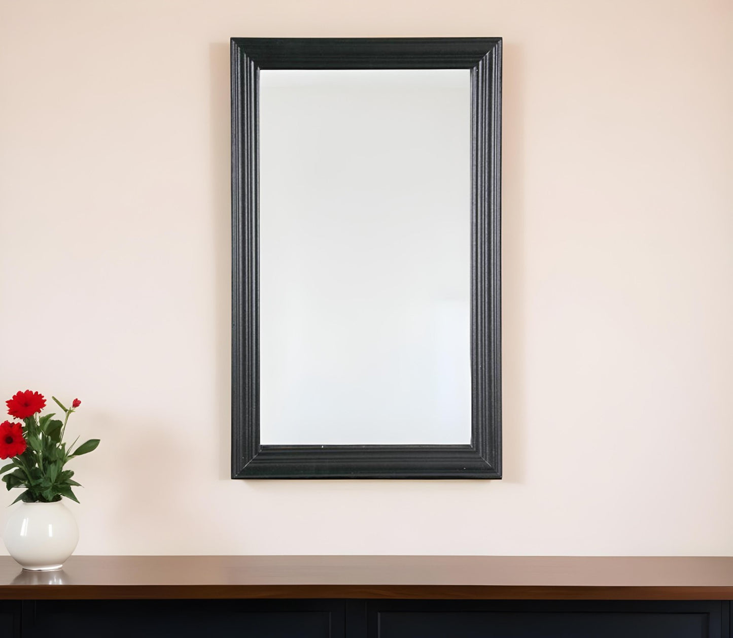 26" Black Beveled Lines Framed Accent Mirror
