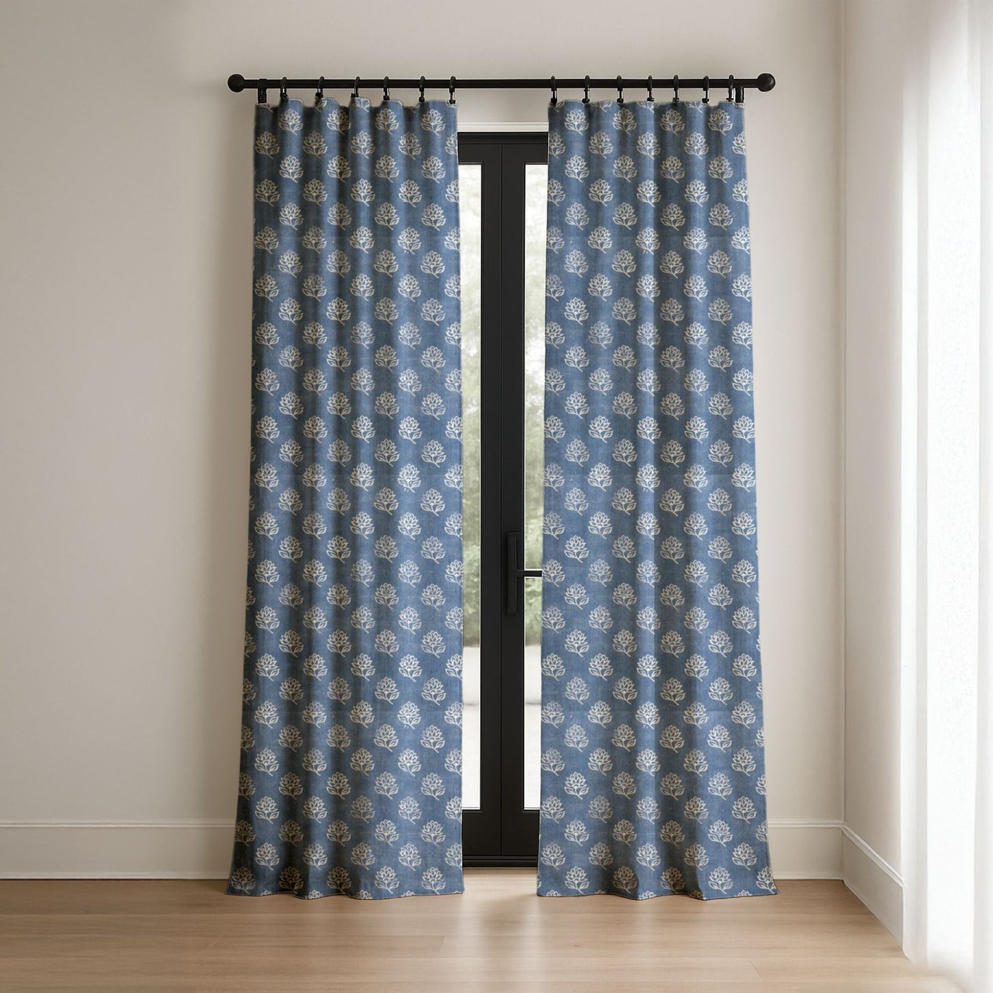 Aurelia Block Print Floral Linen Curtains UK | 3 Colours | Custom Size, Blackout & Cotton Lined