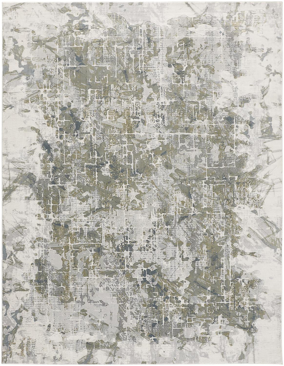 2' X 3' Green Gray And Ivory Abstract Distressed Stain Resistant Area Rug