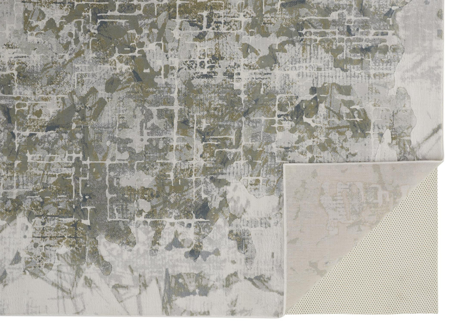 2' X 3' Green Gray And Ivory Abstract Distressed Stain Resistant Area Rug