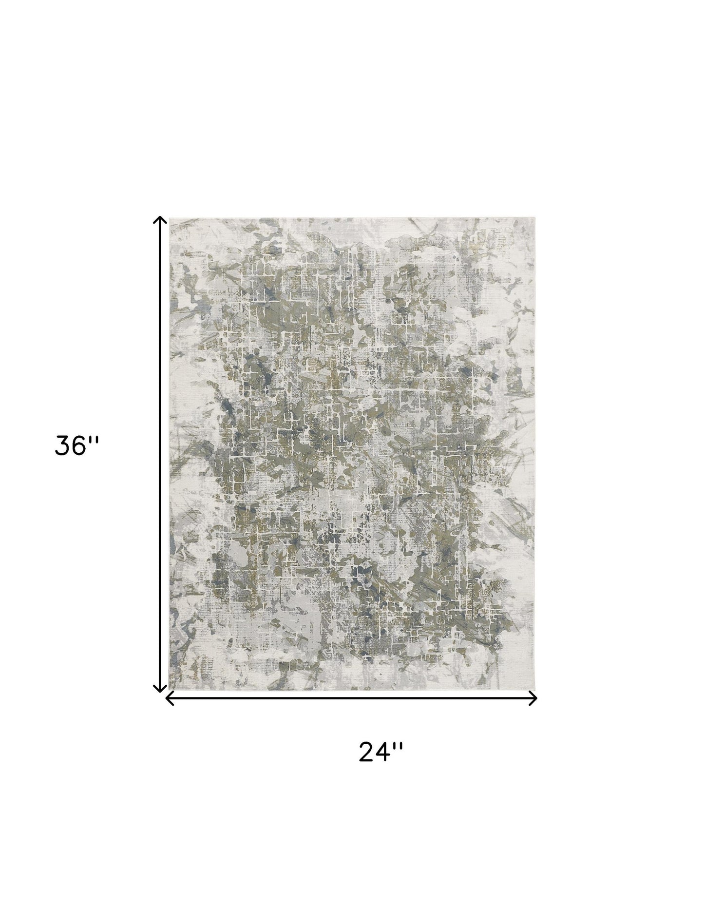 2' X 3' Green Gray And Ivory Abstract Distressed Stain Resistant Area Rug