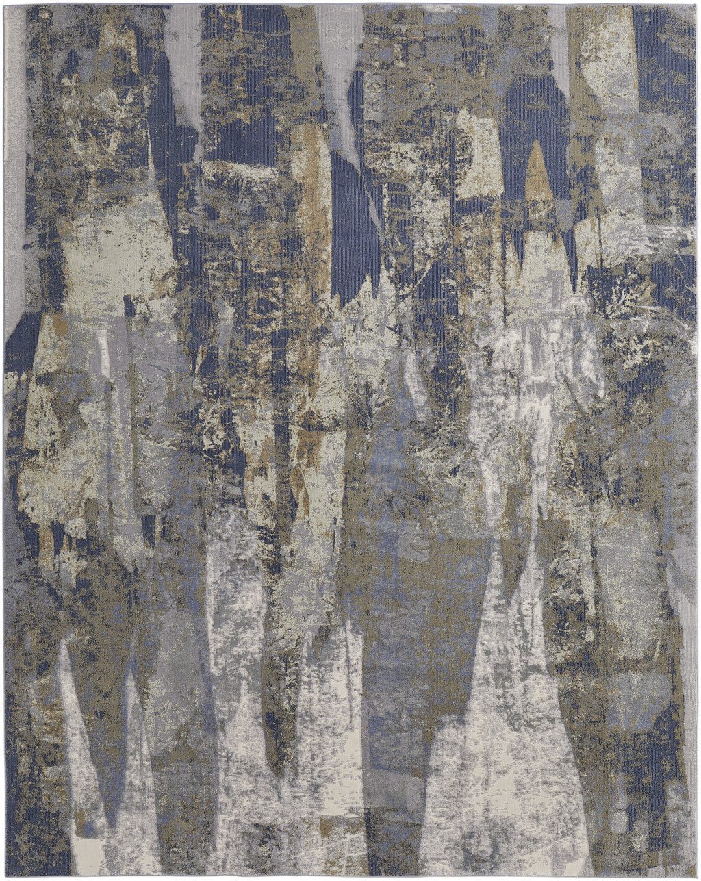 4' X 6' Blue Gray And Tan Abstract Distressed Area Rug-1