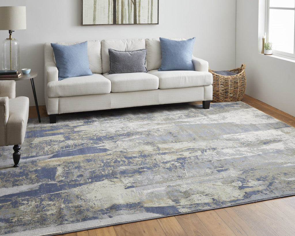 4' X 6' Blue Gray And Tan Abstract Distressed Area Rug-6