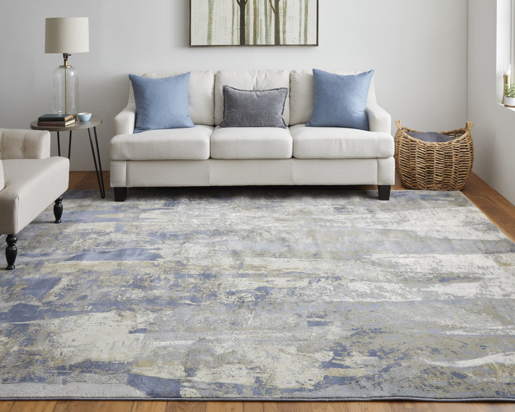 4' X 6' Blue Gray And Tan Abstract Distressed Area Rug-7