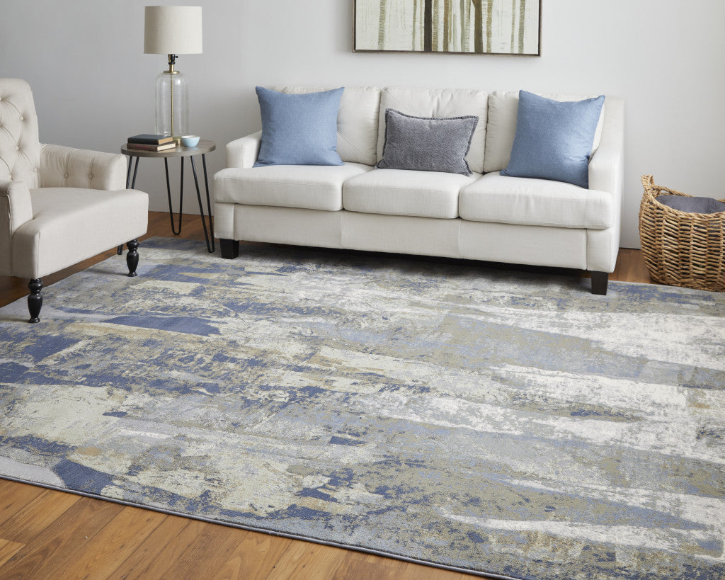 4' X 6' Blue Gray And Tan Abstract Distressed Area Rug-8