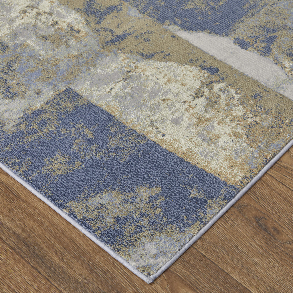 4' X 6' Blue Gray And Tan Abstract Distressed Area Rug-3