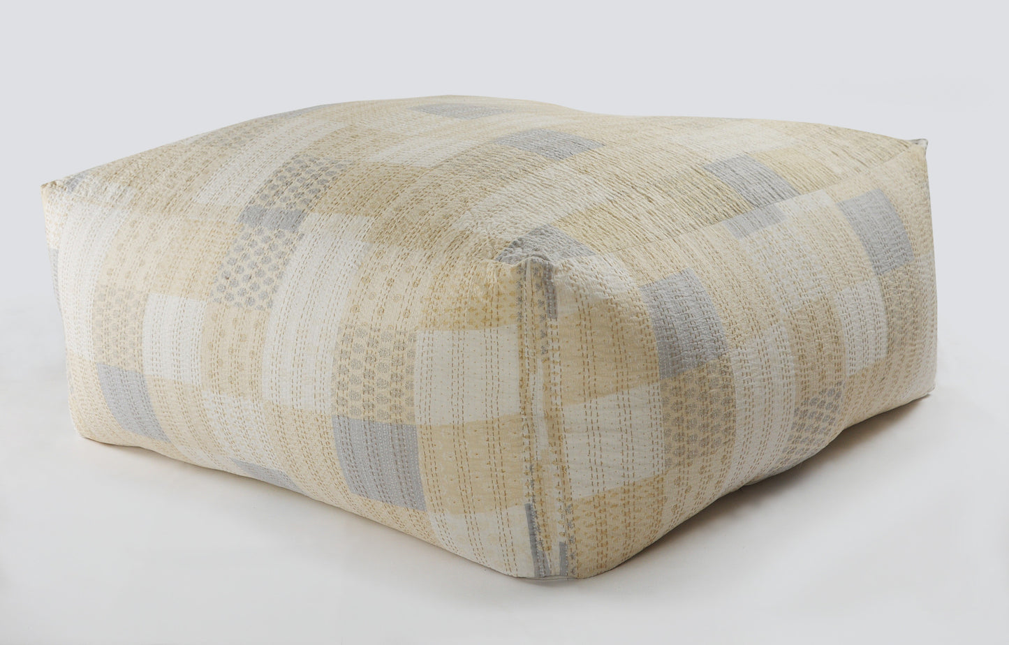 48" Cream Cotton Patchwork Pouf Ottoman-0