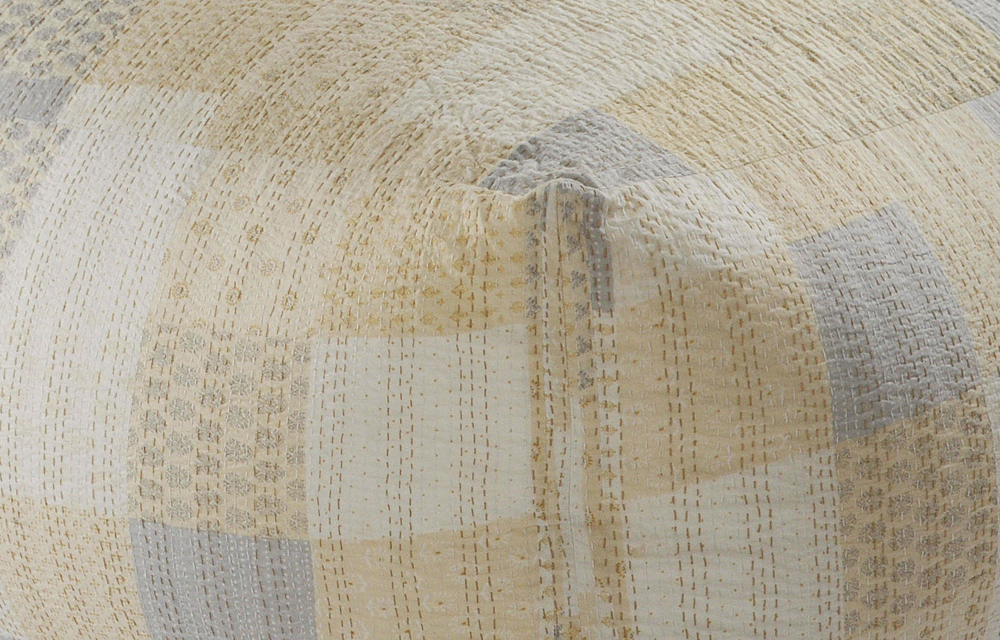 48" Cream Cotton Patchwork Pouf Ottoman-5