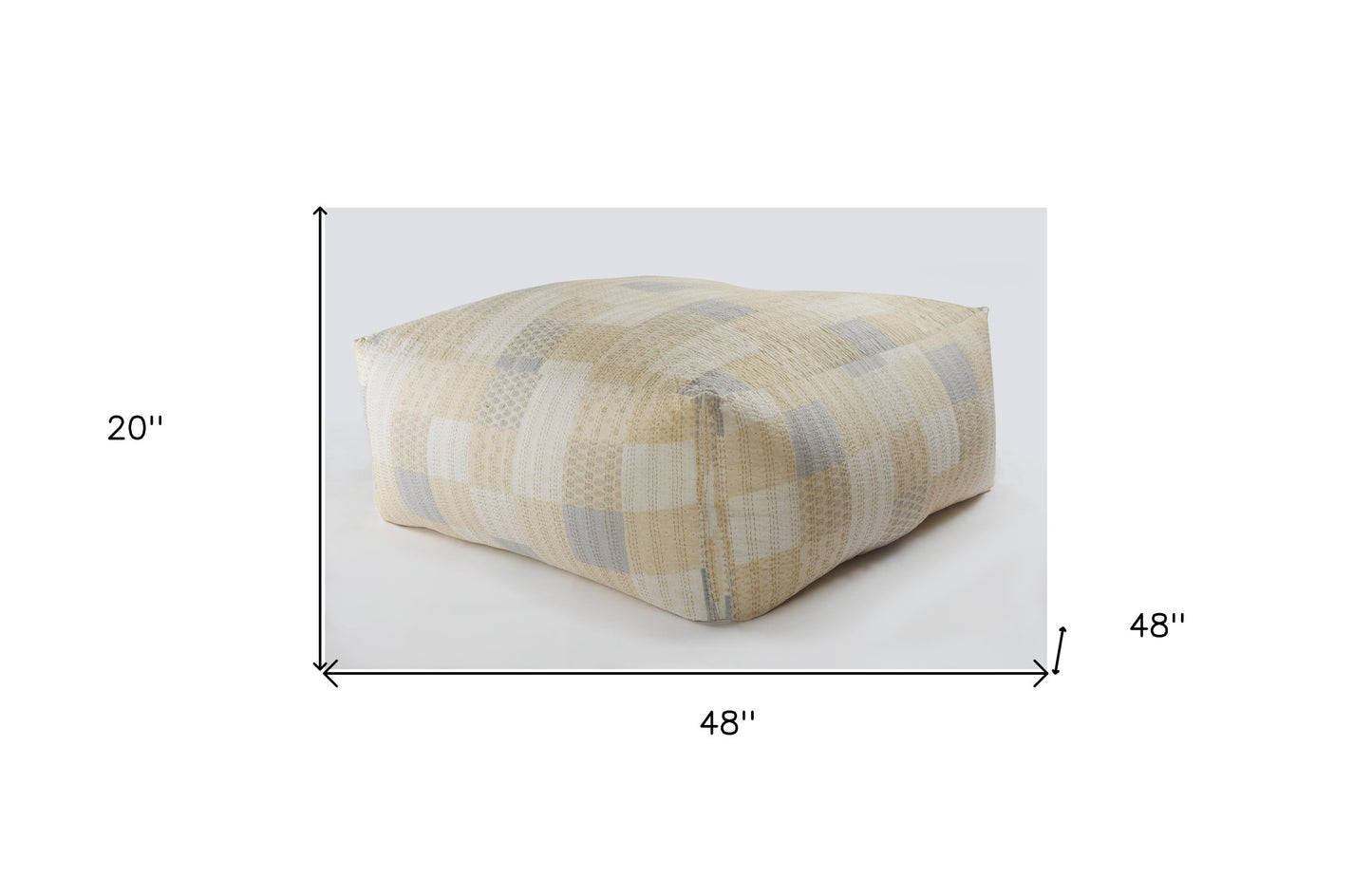 48" Cream Cotton Patchwork Pouf Ottoman-3