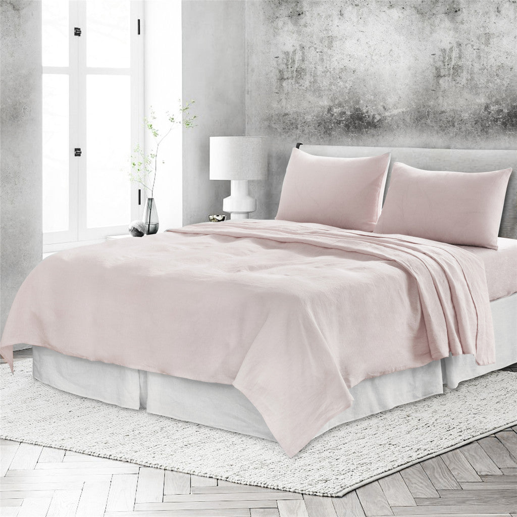 Four Piece Light Pink Linen Sheet Set