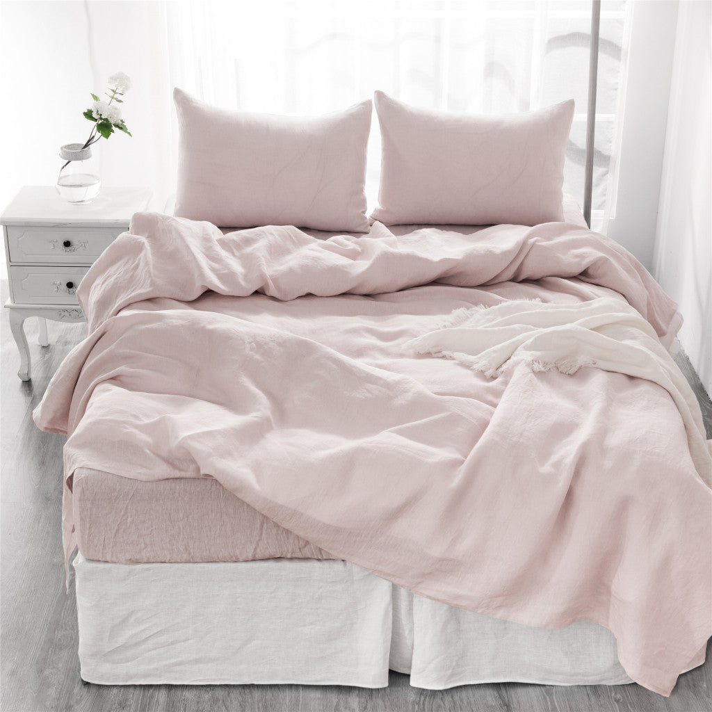 Four Piece Light Pink Linen Sheet Set