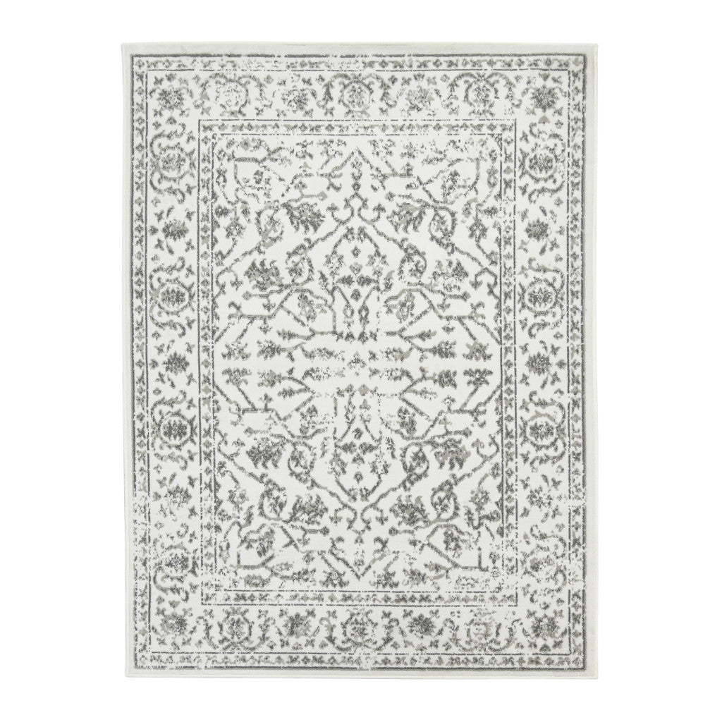 8' Ivory And Gray Floral Round Rug-0
