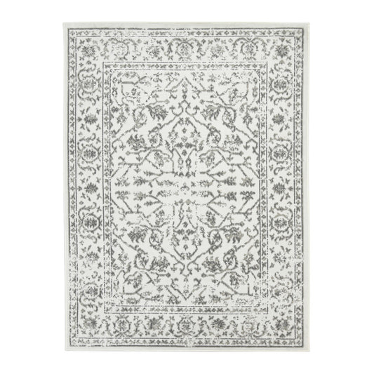8' Ivory And Gray Floral Round Rug-0