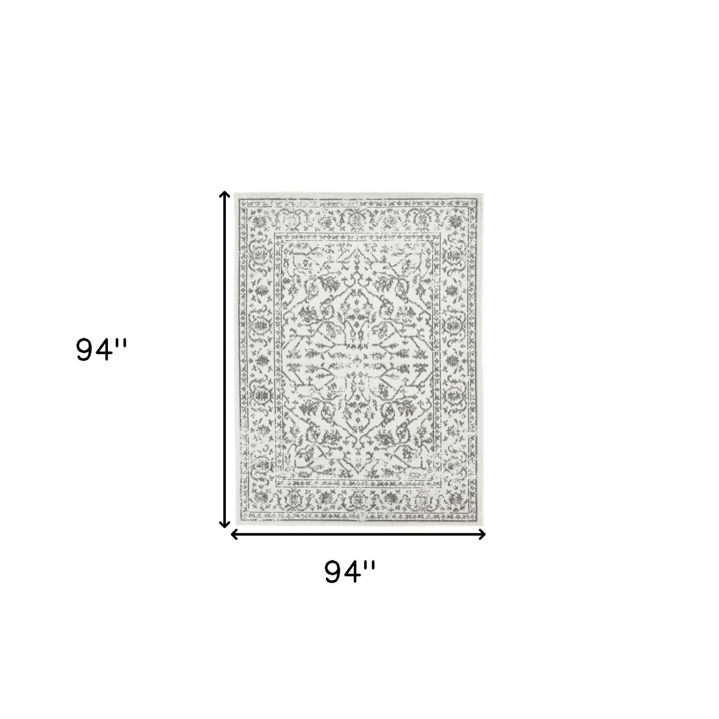 8' Ivory And Gray Floral Round Rug-4