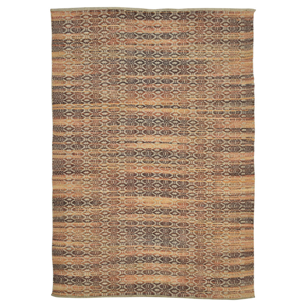 5' X 8' Rust And Tan Jute Geometric Flatweave Handmade Area Rug-1