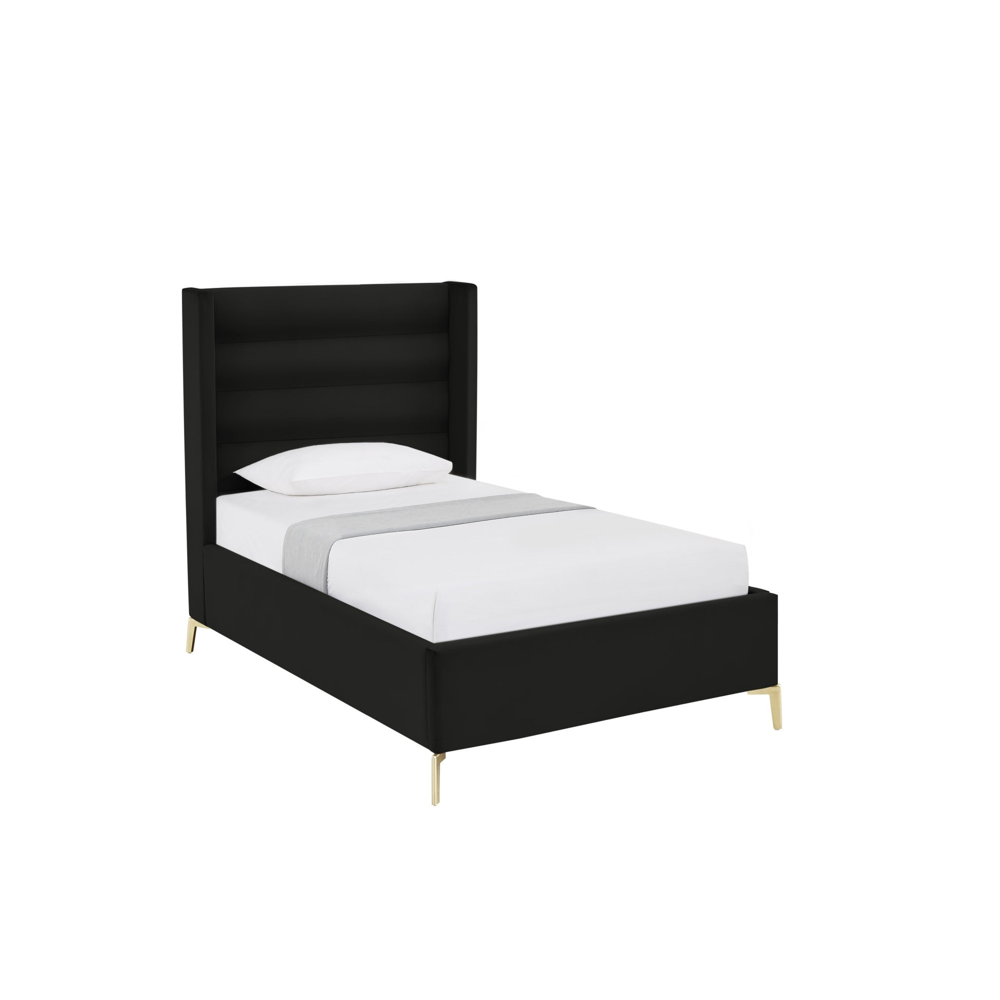 Black Velvet Upholstered Full Bed Frame-1