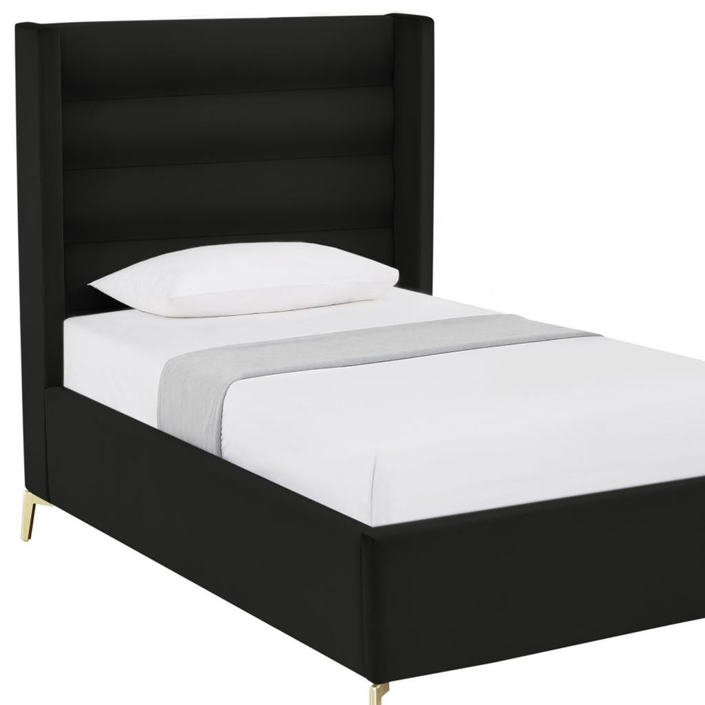 Black Velvet Upholstered Full Bed Frame-7