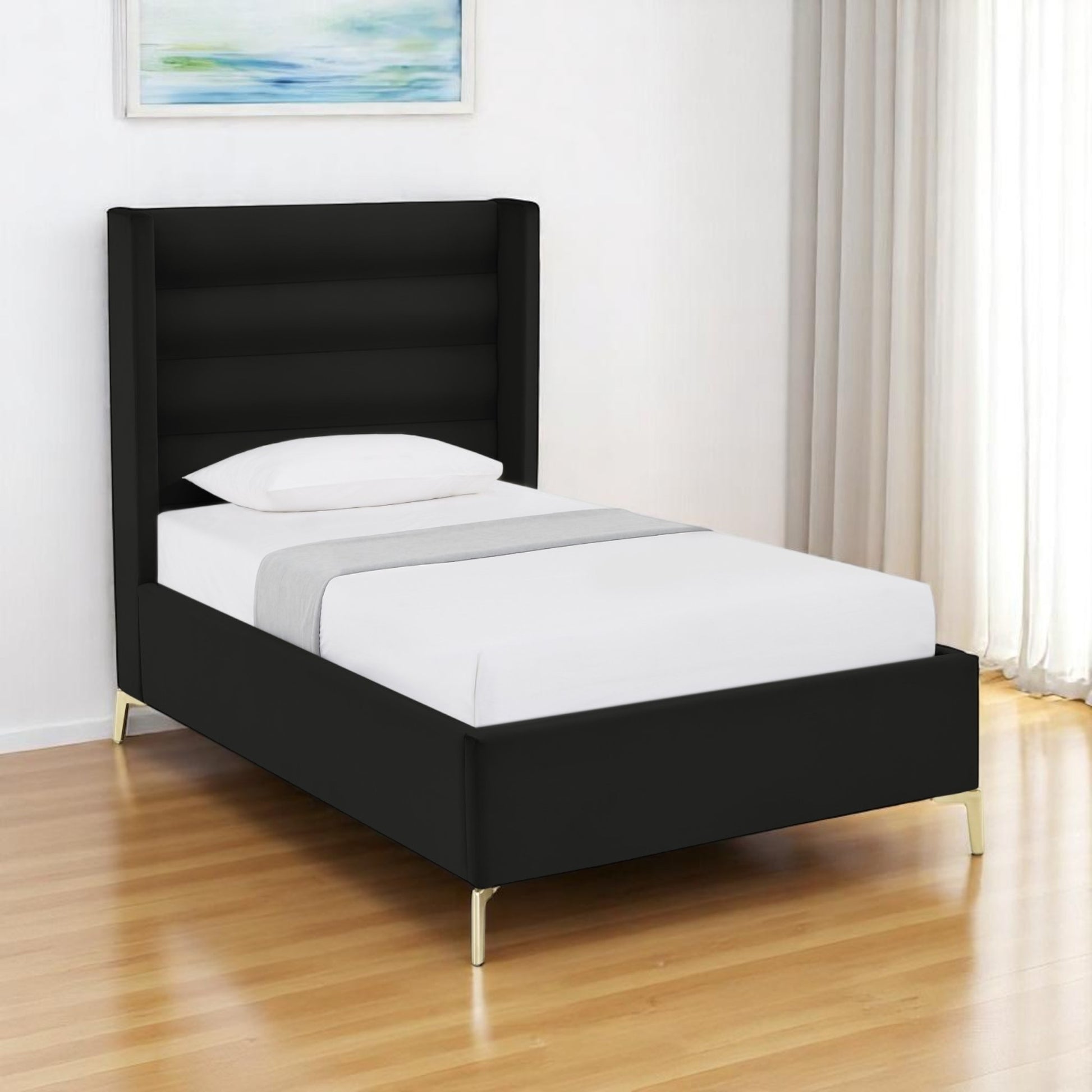 Black Velvet Upholstered Full Bed Frame-0