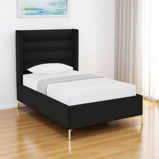 Black Velvet Upholstered Full Bed Frame-0