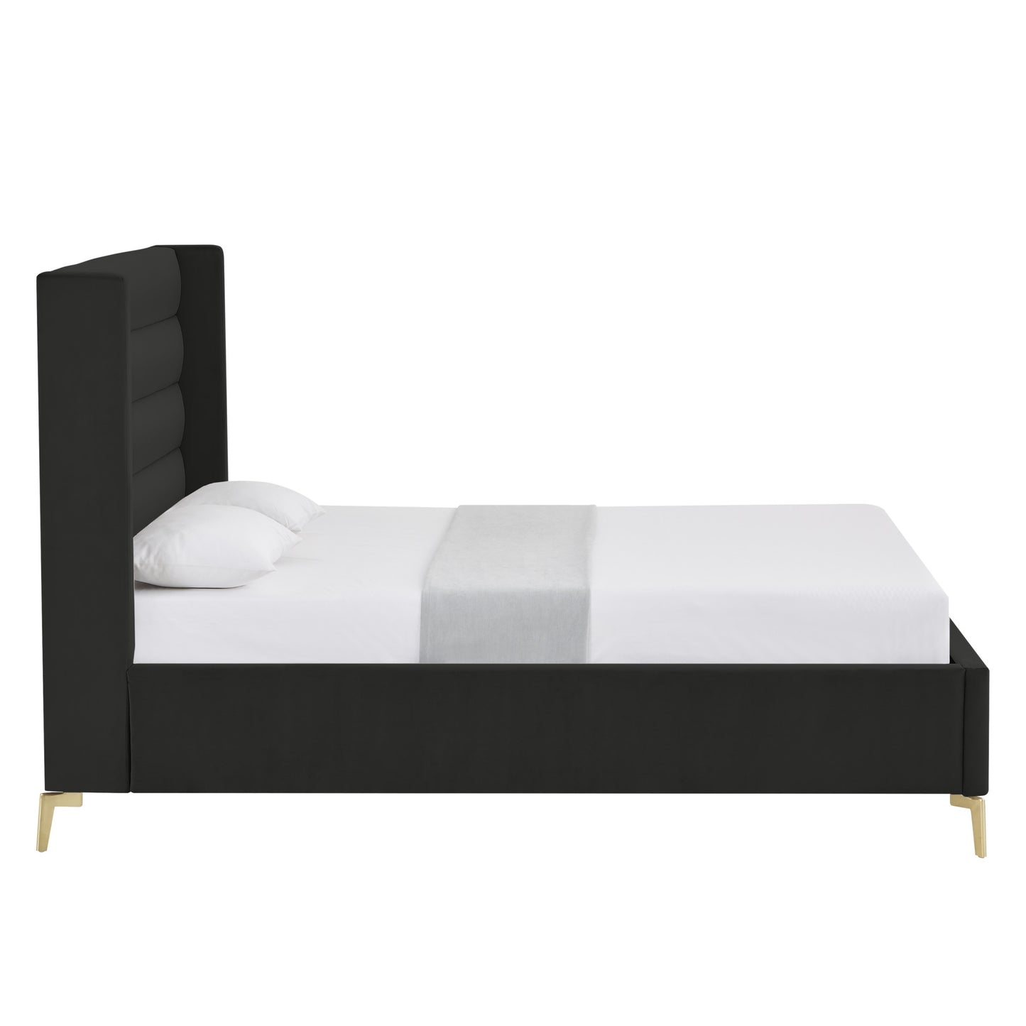 Black Velvet Upholstered Full Bed Frame-2