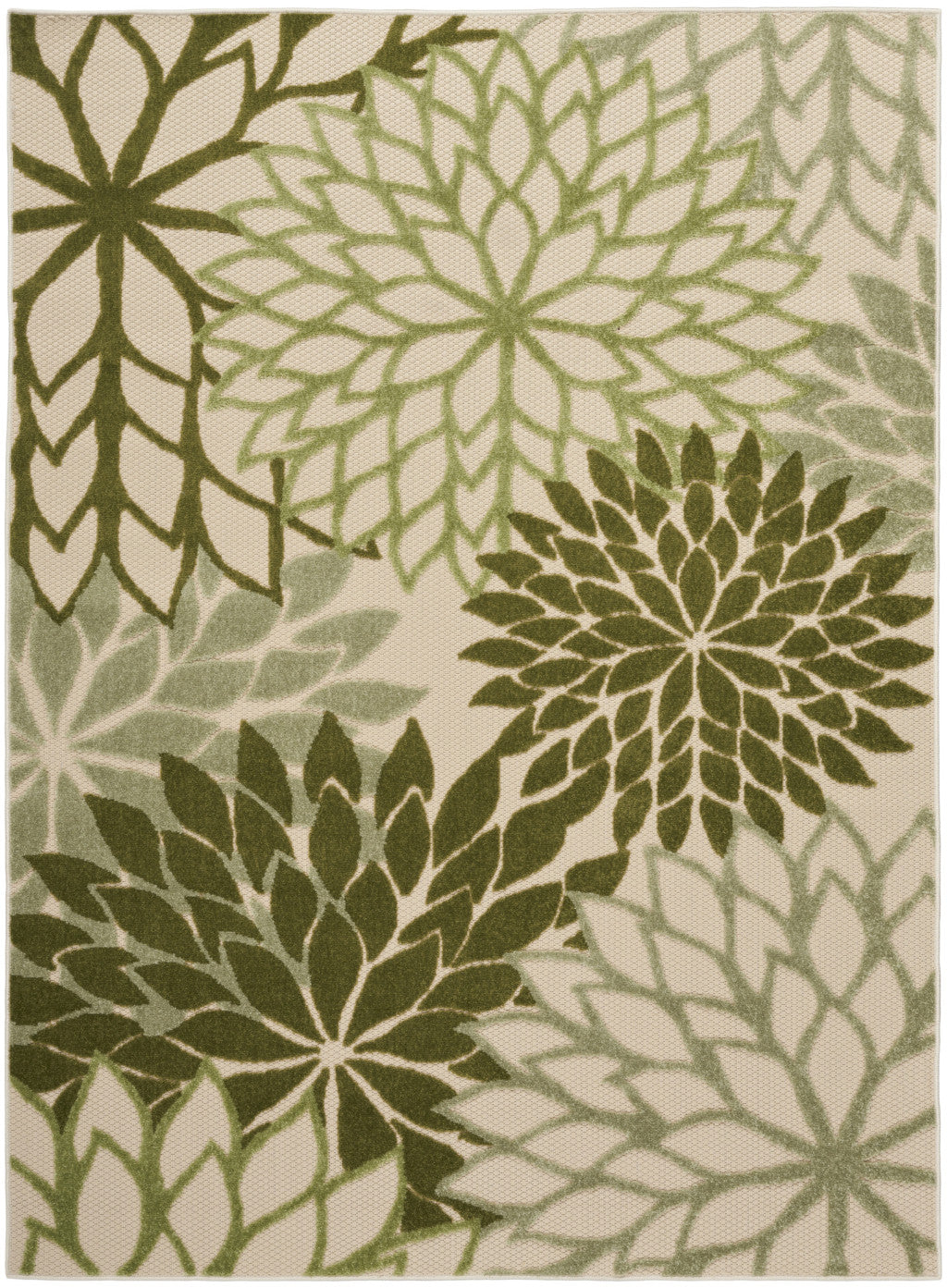 4' X 6' Ivory And Green Floral Indoor Outdoor Area Rug