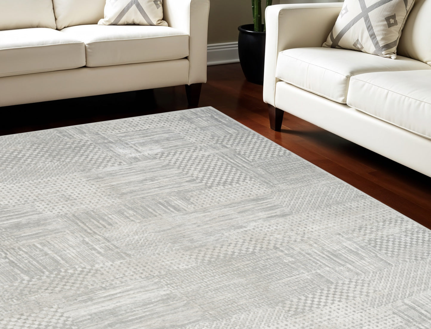 8' X 10' Silver and Gray Abstract Non Skid Area Rug