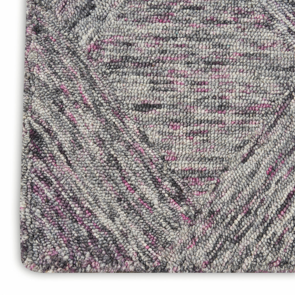 8' Black Gray and Ivory Wool Geometric Runner Rug-5