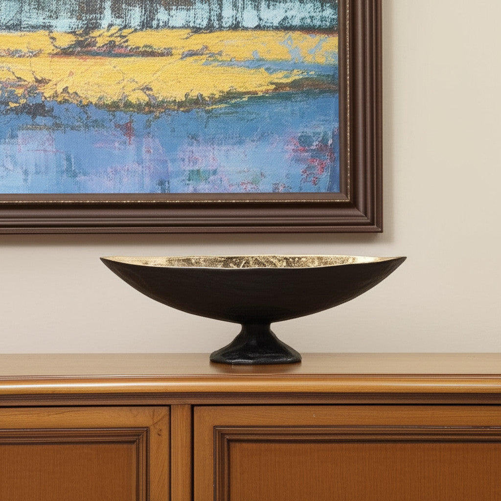 5" Black And Gold Oval Aluminum Table Vase