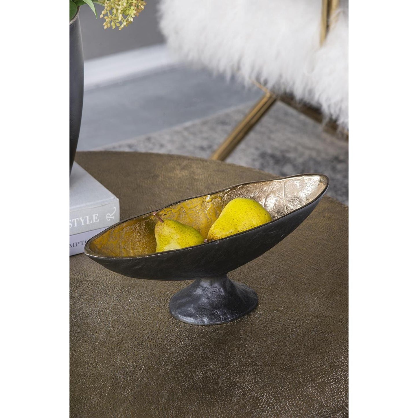 5" Black And Gold Oval Aluminum Table Vase