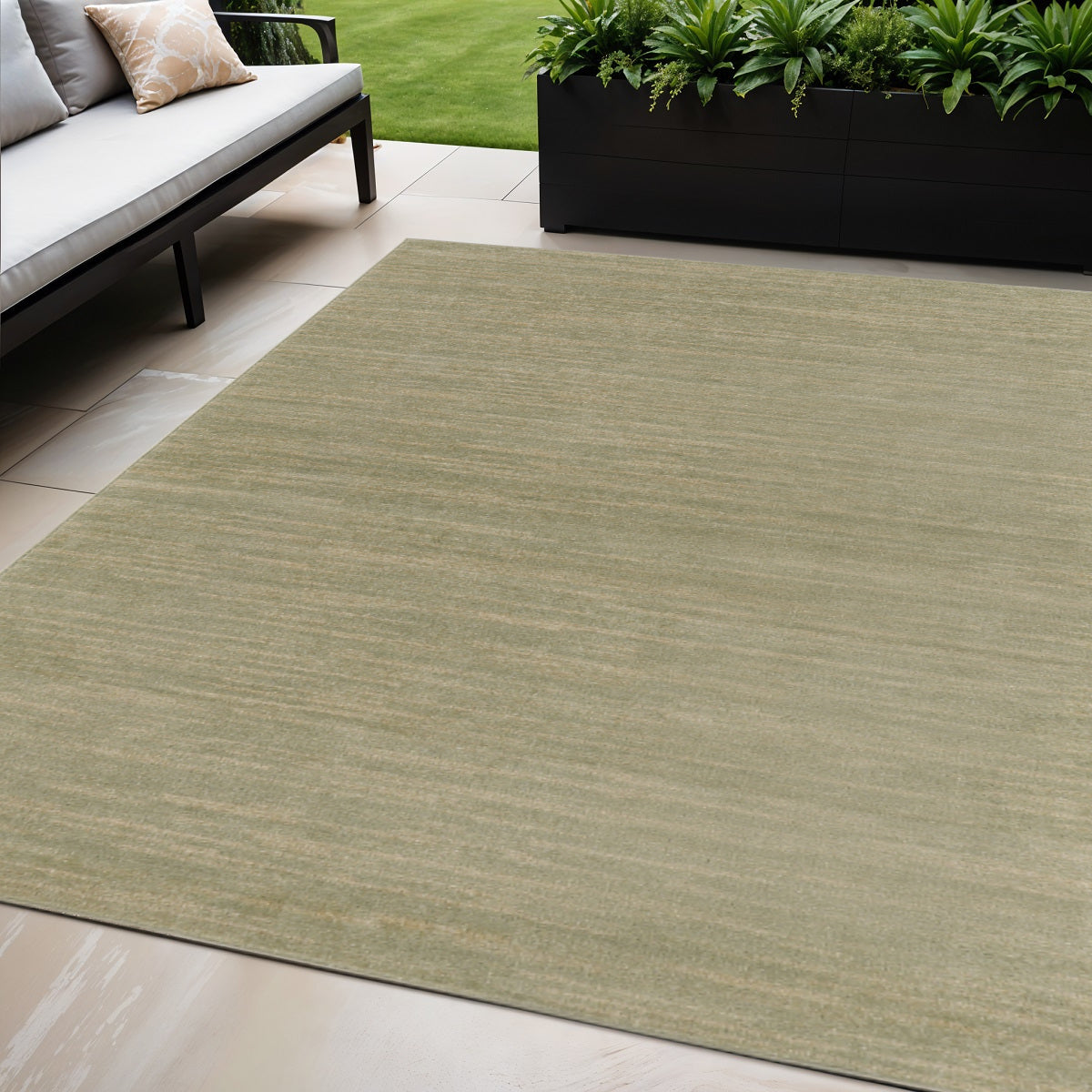 5' X 7' Green And Gold Abstract Indoor Outdoor Area Rug