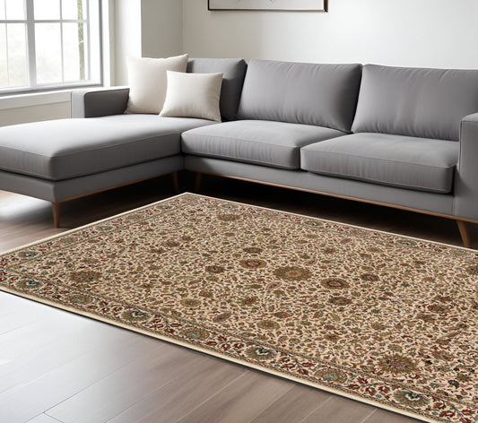 7' X 10' Ivory And Green Oriental Area Rug-0